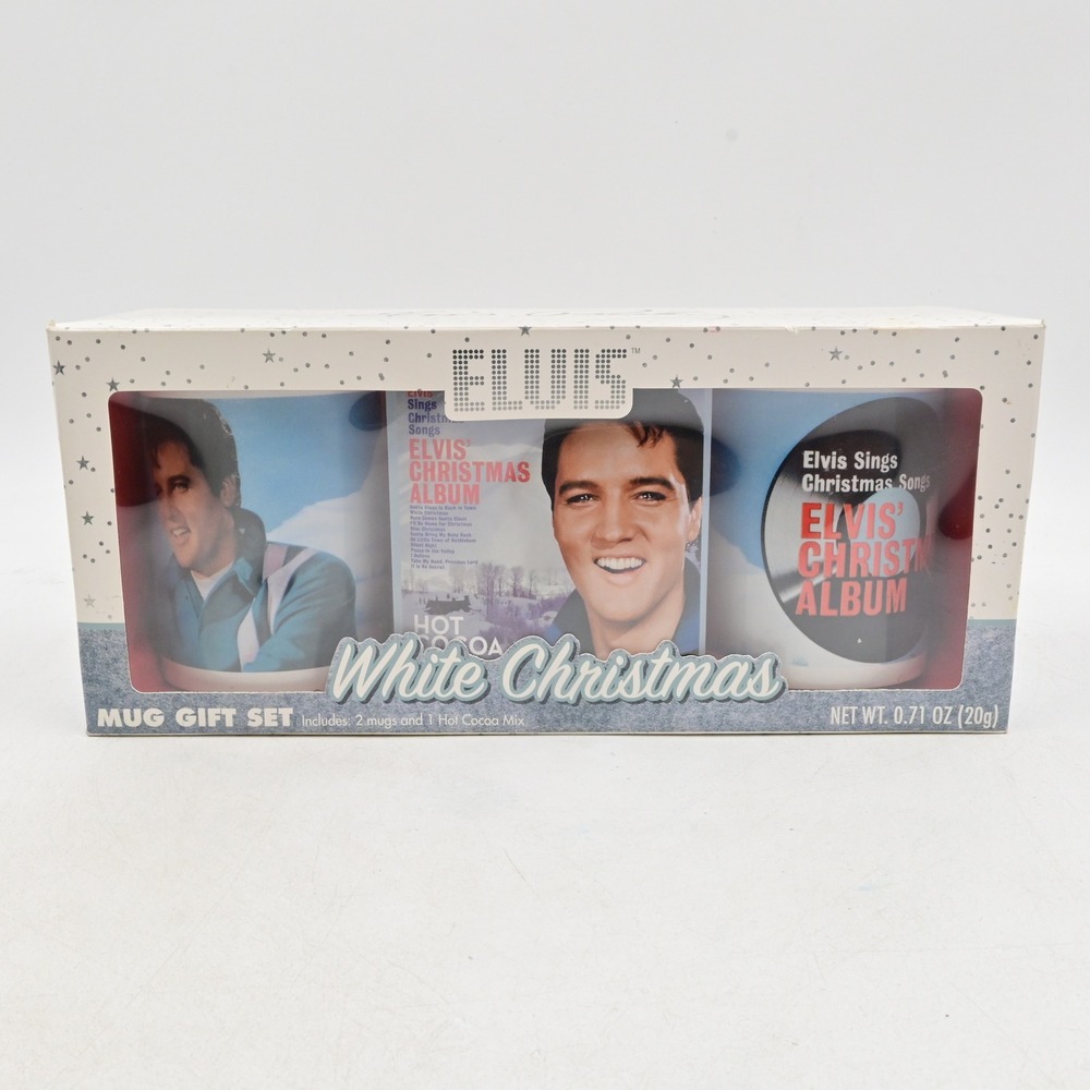 Elvis Presley White Christmas Mug Gift Set 2 Mugs and Nestle Hot Cocoa 2017